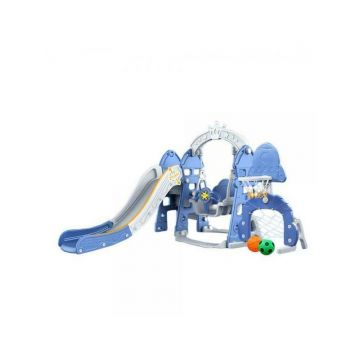 Tobogan MyKids cu leagan, cos de basket si poarta L-DT05 Blue