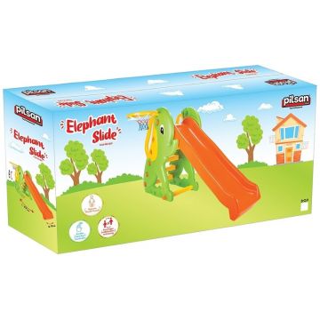 Tobogan copii, Pilsan, Elephant Slide, Cu cos de baschet, Portocaliu/Verde