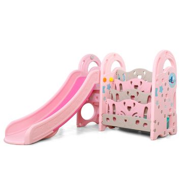 Spatiu de joaca cu Tobogan cu cos de baschet si organizator carti Nichiduta Big Meteor Pink