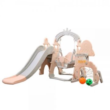 Tobogan centru de joaca MyKids cu leagan, cos de baschet si poarta L-AFE11 Pink