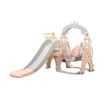 Tobogan MyKids cu leagan, cos de baschet Castel L-AFE03 Pink