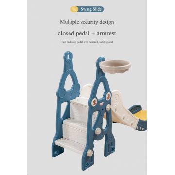 Tobogan pentru copii Nichiduta Garden Rocket white de interiorexterior, design pliabil, prevazut cu scara si manere de sustinere, cu mini-cos de Baschet, dimensiune 150 x 38 x 91 cm