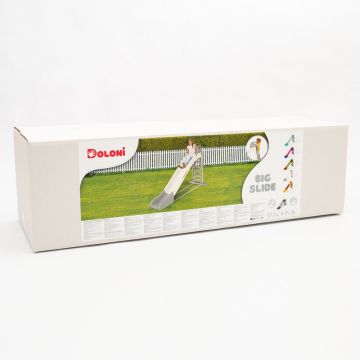 Tobogan pentru copii XXL Doloni WhiteGreen, cu trepte si manere ergonomice de sustinere, dimensiune 243.8 x 100 x 149.3 cm